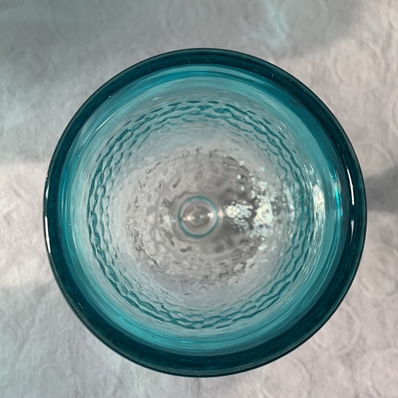 4 Piece Blue Water Glasses Footed, Dimpled Design - Picture 3 of 3